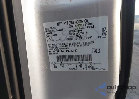 2004 Ford F-150 Stx/Xl/Xlt from USA, damaged, VIN 1FTRF14W14NC42587